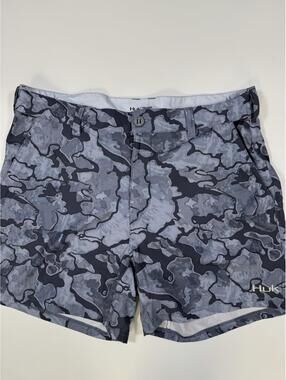 Huk Performance Fishing Shorts Blue Camo XXL Stretch Hybrid